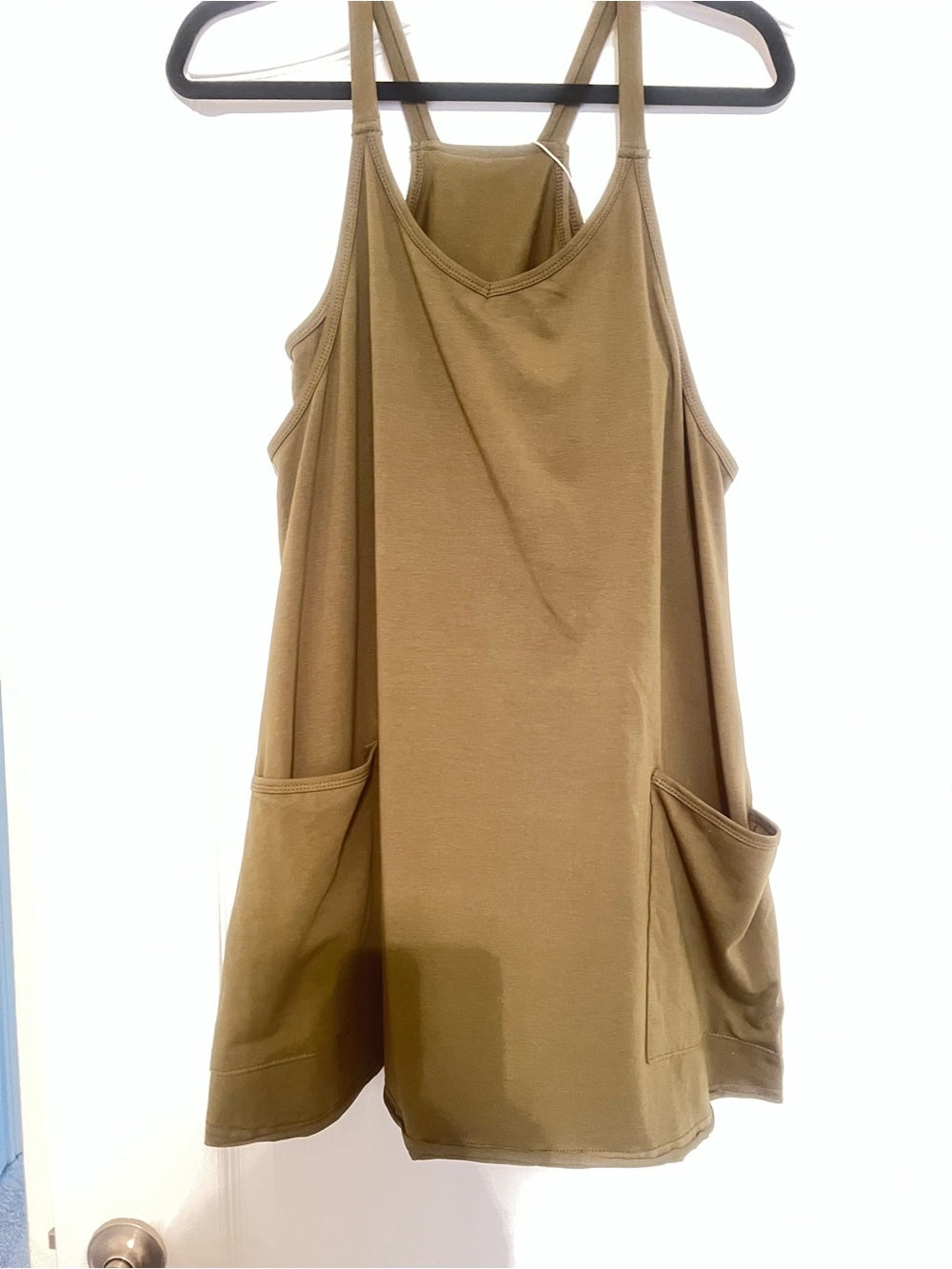 Everyday Scoop Neck Tank Dress with Side Pockets - Olive Green